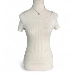 Bebe White ribbed short sleeve top size small